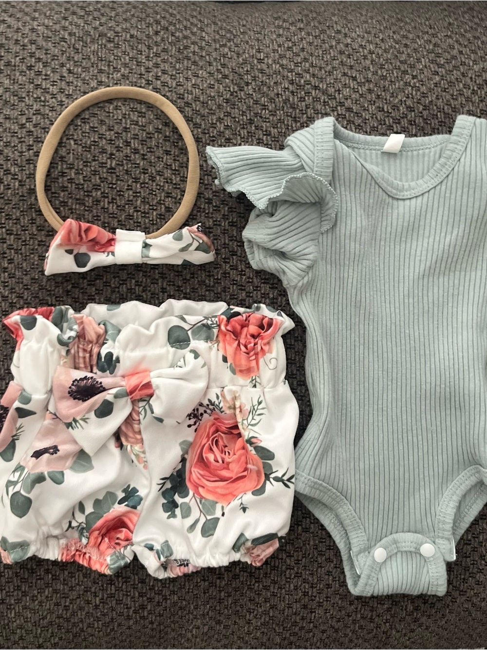 Baby Girl Mint Ribbed Onesie with Floral Bloomer Set